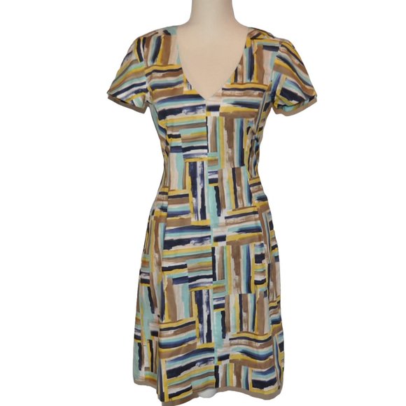 La Via 18 Multi-Color Geometric Print Fully Lined Slim Fitting Dress Size 6 - Picture 1 of 3